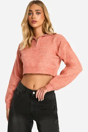 Boohoo Womens Soft Knit Half Zip Crop Jumper - - S
