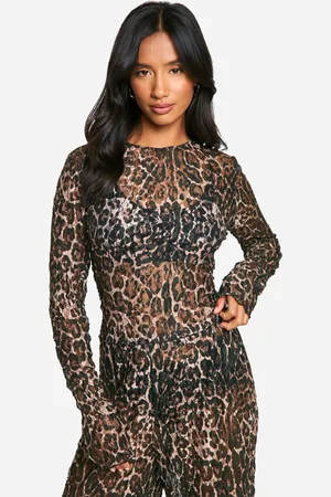 Boohoo Womens Petite Leopard Print Crushed Lace Crop Top - - 6