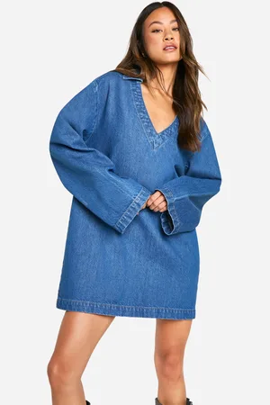 Boohoo Womens Tall Flare Sleeve Denim Shift Dress - - 8