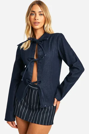 Boohoo Womens Bow Detail Tie Front Denim Shacket - - 10