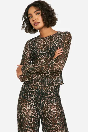 Boohoo Womens Tall Leopard Print Crushed Lace Crop Top - - 8