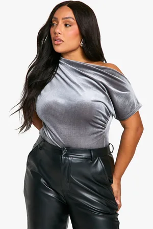 Boohoo Womens Plus Velvet Asymmetric Bodysuit - - 28