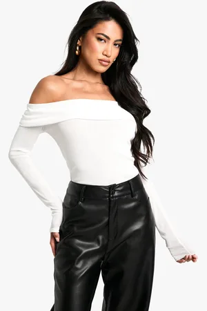 Boohoo Womens Textured Mesh Ruched Bardot Bodysuit - - 10