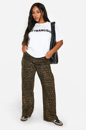 Boohoo Womens Plus Leopard Print Stretch Straight Leg Jean - - 26