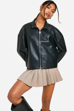 Boohoo Womens Funnel Neck Faux Leather Bomber Jacket - - 10