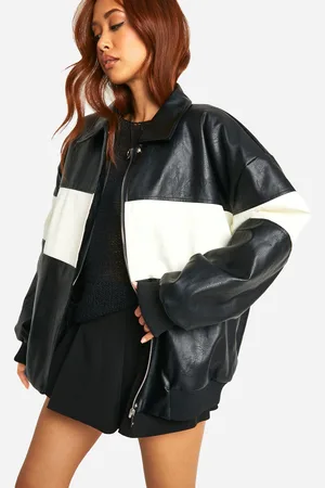 Boohoo Womens Contrast Detail Oversized Faux Leather Bomber Jacket - - 14
