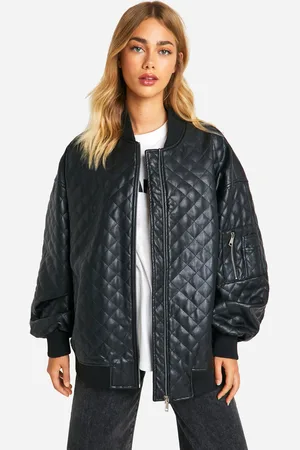 Boohoo Womens Faux Leather Quilted Oversized Bomber Jacket - - 10