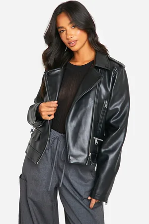Boohoo Womens Petite Faux Leather Biker Jacket - - 6