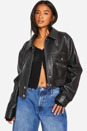 Boohoo Womens Petite Vintage Look Faux Leather Bomber Jacket - - 8