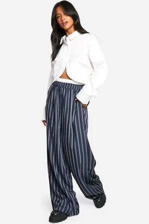 Boohoo Womens Petite Stripe Contrast Waistband Wide Leg Trouser - - 6