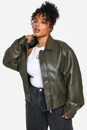 Boohoo Womens Plus Vintage Look Faux Leather Bomber Jacket - - 16