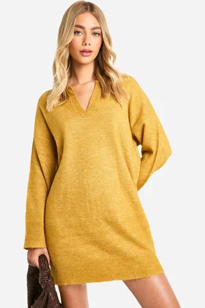 Boohoo Womens Soft Knit Fine Gauge Polo Collar Jumper Dress - - S