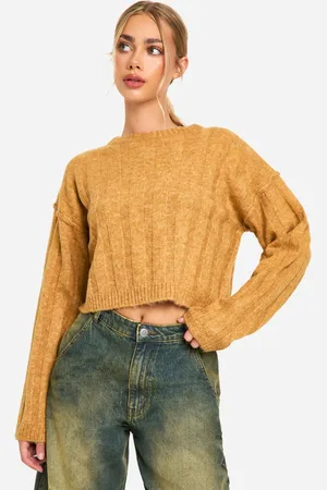 Boohoo Womens Soft Wide Rib Exposed Seam Crop Jumper - - S