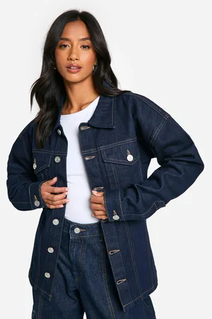 Boohoo Womens Petite Cinched Waist Indigo Denim Jacket - - 6