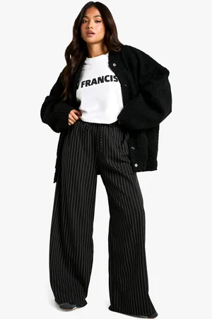 Boohoo Womens Petite Drawstring Stripe Wide Leg Trouser - - 6