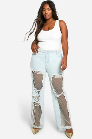 Boohoo Womens Plus Diamante Mesh Straight Leg Jean - - 28