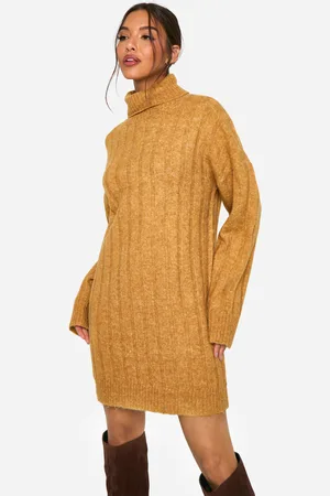 Boohoo Womens Wide Soft Rib Roll Neck Jumper Dress - - S
