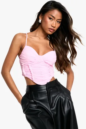 Boohoo Womens Mesh Ruched Panel Cropped Corset Top - - 6