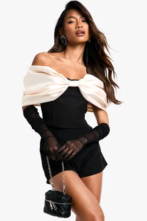 Boohoo Womens Contrast Oversized Bow Bardot Crop Top - - 10