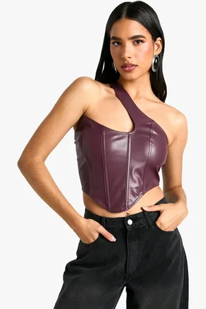 Boohoo Womens Pu Asymmetric One Shoulder Boned Corset Top - - 6