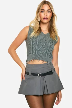 Boohoo Womens Acid Wash Cable Knit V Neck Vest - - S