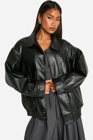 Boohoo Womens Teddy Lined Faux Leather Oversized Bomber Jacket - - 12