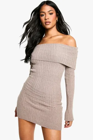 Boohoo Womens Tall Bardot Ribbed Knit Skater Dress - - Xs