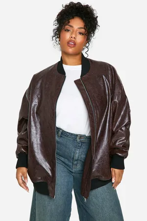Boohoo Womens Plus Cracked Faux Leather Oversized Bomber Jacket - - 16