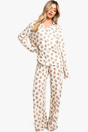 Boohoo Womens Bear Print Long Sleeve Shirt & Trousers Pyjama Set - - 6