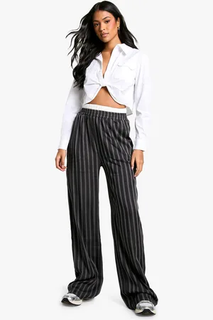 Boohoo Womens Tall Stripe Contrast Waistband Wide Leg Trouser - - 8