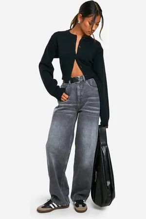 Boohoo Womens Oil Wash Denim Straight Leg Jean - - 16