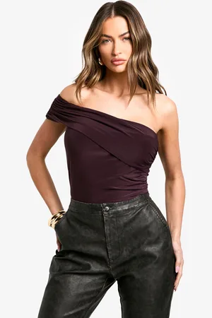 Boohoo Womens Double Layer Asym Off Shoulder Bodysuit - - 12