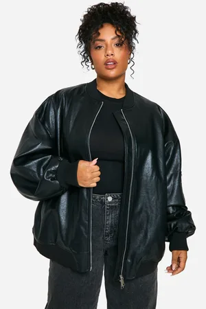 Boohoo Womens Plus Cracked Faux Leather Oversized Bomber Jacket - - 16