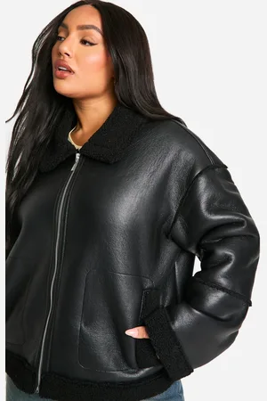 Boohoo Womens Plus Teddy Trim Faux Leather Jacket - - 16