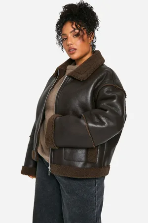Boohoo Womens Plus Teddy Trim Faux Leather Jacket - - 16