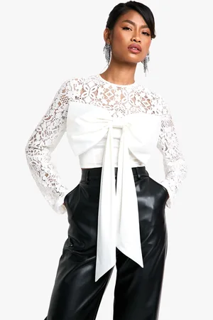 Boohoo Womens Lace And Satin Mix Bow Detail Crop Top - - 6