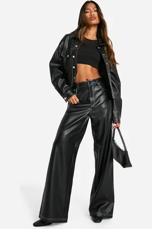 Boohoo Womens Contrast Stitch Detail Faux Leather Trousers - - 6