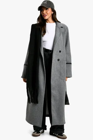 Boohoo Womens Oversized Faux Leather Trim Wool Look Coat - - 10