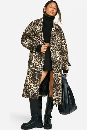 Boohoo Womens Leopard Print Trench Coat - - 8