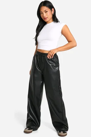 Boohoo Womens Petite Faux Leather Drawstring Wide Leg Trouser - - 6