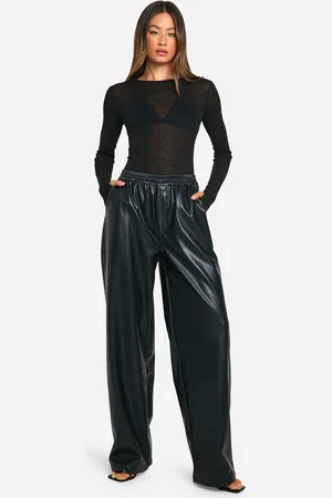 Boohoo Womens Tall Faux Leather Drawstring Wide Leg Trouser - - 8