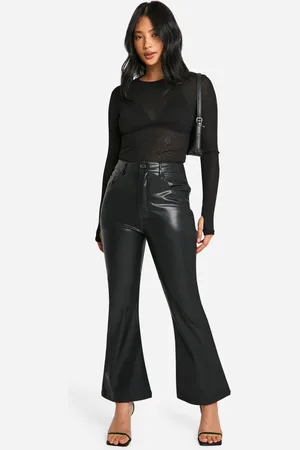 Boohoo Womens Petite Flare Leg Faux Leather Trouser - - 6/26L