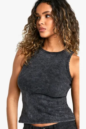 Boohoo Womens Acid Wash Contrast Stitch Ribbed Vest - - 10