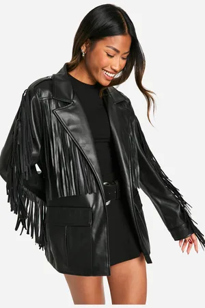 Boohoo Womens Fringe Detail Faux Leather Belted Jacket - - 8