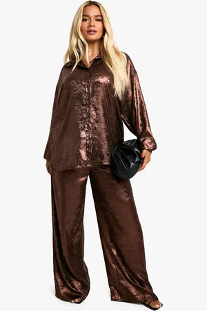 Boohoo Womens Plus Metallic Shirt & Trouser Co Ord - - 18