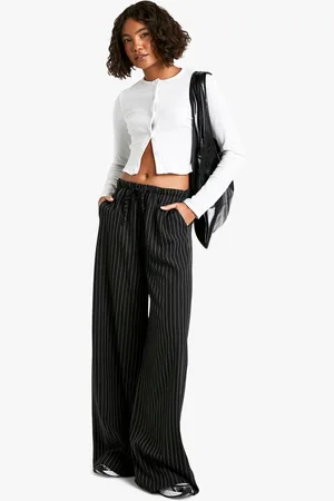Boohoo Womens Tall Drawstring Stripe Wide Leg Trousers - - 6