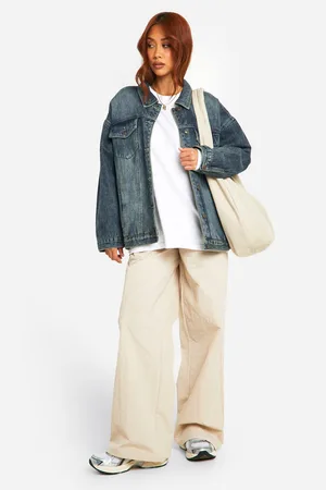 Boohoo Womens Vintage Wash Fleece Lined Denim Jacket - - 8
