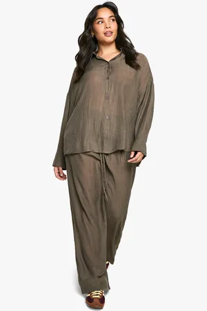 Boohoo Womens Plus Woven Textured Shirt & Trouser Co Ord - - 16