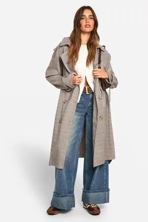 Boohoo Womens Check Trench Coat - - 8