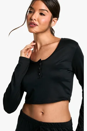 Boohoo Womens Loungewear Soft Touch Button Up Long Sleeve Crop Top - - 6